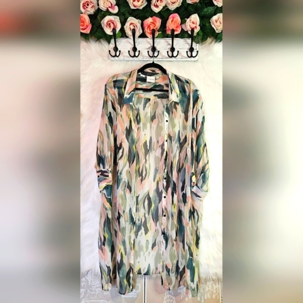 Junarose Romantic Crepe Button-Up Longline Kimono Blouse (NWOT)